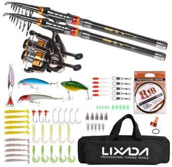 2 Piece Fishing Rod and Reel Combo Carbon Fiber Telescopic Fishing Rod with Spinning Reel Combo Carrier Bag Case Saltwater Freshwater Travel Fishing Lures Jig Hooks Full Kit