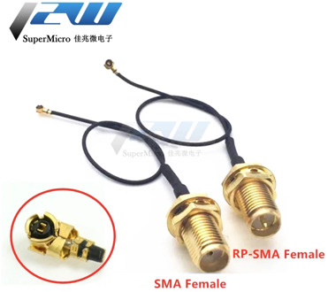 2-piece SMA / RP-SMA female to MHF4 IPEX IPX RF plug Pigtail cable for Mini 0.81mm PCI card intel WIFI Board 10cm 15cm 20cm 30cm