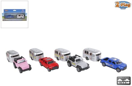 2-Play Die-Cast Pull Back Auto met Caravan