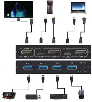 2-Poort Hdmi Usb Kvm 4K Switch Splitter Adaptieve Edid/Hdcp Printer Plug En Play Voor Gedeelde monitor Toetsenbord En Muis
