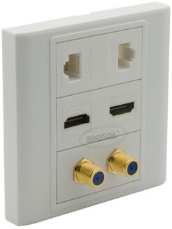 2 poorten HDMI, 2 poorten F hoofd TV, 2 poorten CAT6 RJ45 muur plaat met vrouwelijke aan vrouwelijke connectoren 1 PACK