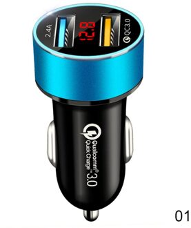 2 Poorten Mini Autolader Dual Usb Quick Charger Adapter Usb QC3.0 2.4A Metalen Lader Voor Samsung Huawei Android Telefoon lader blauw