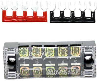 2 Rij 5 Posities Schroef Blok 600V 15A Met Terminal Barrier Strip Rood + Zwart
