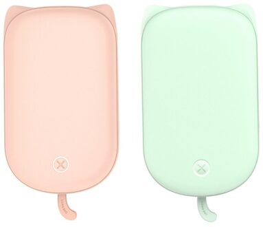 2 Set Draagbare Leuke Usb Oplaadbare Hand Warmers Heater Pocket Mini Cartoon Power Bank Handige Kachel Warmers, groen & Roze