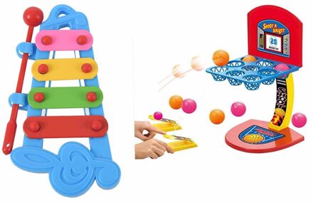 2 Set Kinderen Speelgoed: 1 Set 4-Note Hand Klop Piano Muziekinstrument Speelgoed & 1 Set Desktop Game Mini Schieten Basketbal Sport G