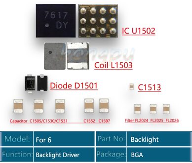 2 Set/partij Voor Iphone 6 Backlight Kit Ic U1502 + Coil L1503 + Diode D1501 + Condensator C1530 C1531 C1505 c1552 C1597 C1513 FL2024