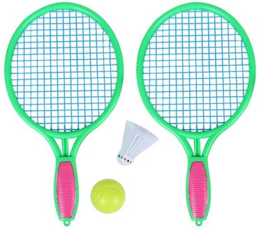 2 Set Strand Tennisracket Kinderen Buitensporten Tennisracket Met Badminton Bal Groen & Roze