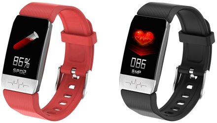 2 Set T1S Smart Armband Lichaamstemperatuur Tracker Met Hartslagmeter Slaap Bloed Preasure Sport Horloge, red & Black