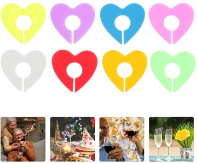 2 Sets 16 Pcs Hart Vorm Siliconen Cup Identifiers Duurzaam Glas Decoraties