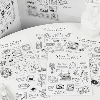 2 Sheets/pack Cute Black White Life Embrace Series Stickers Kawaii DIY Scrapbooking Diary PVC Deco Sticker Stationery Sticker