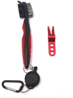 2-Side Golf Club Borstel + Aluminium Golf Graszode Reparatie Tool Golf Accessoires Combo Rood