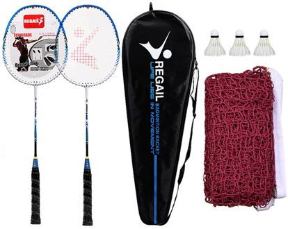 2 Speler Badminton Rackets Set Met 3 Shuttles Draagtas En Badminton Net Voor Familie Recreatie Games blauw