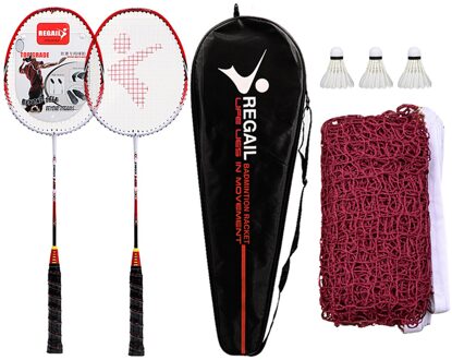 2 Speler Badminton Rackets Set Met 3 Shuttles Draagtas En Badminton Net Voor Familie Recreatie Games rood