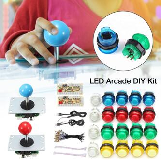 2-Speler Diy Arcade Joystick Kit Met 20 Led Arcade Knoppen & 2 Joysticks & 2 Usb Encoder kit & Kabels Arcade Game Onderdelen Set