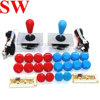 2 spelers Arcade Joystick DIY Kit met Nul Vertraging USB Encoder Om PC Arcade Sanwa Joystick + Sanwa Push Knoppen voor Arcade Mame Blauw