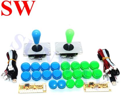2 spelers Arcade Joystick DIY Kit met Nul Vertraging USB Encoder Om PC Arcade Sanwa Joystick + Sanwa Push Knoppen voor Arcade Mame Groen