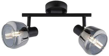 2-spot Noah - Smoke Glas - E14 - Metaal/Glas - Zwart - 21x10x28.5 Cm