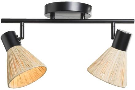 2-spot Raffia E14 - Beige/zwart Metaal - 21x40x11 Cm - Metaal/Papier - Beige#Zwart