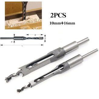 2 st 10mm 16mm Vierkante Gatenzaag Langgatboorinrichting Beitel w/Twist Boor Hout Tool