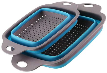 2 Stk/set Keuken Inklapbare Opvouwbare Vergiet Wassen Fruit Veg Zeef Mand Blauw