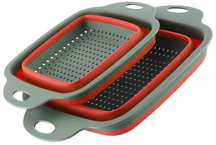 2 Stk/set Keuken Inklapbare Opvouwbare Vergiet Wassen Fruit Veg Zeef Mand Rood