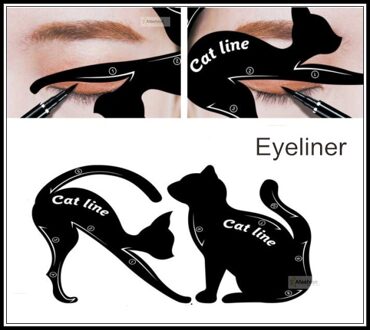 2 stks Leuke Kat Eyeliner Stencil kit voor wenkbrauwen guide template Maquiagem oogschaduw frames card make gereedschap