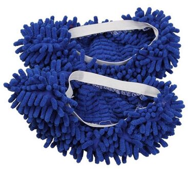 2 Stks/paar Blauw Chenille Floor Dust Cleaning Slippers Mop Veeg Schoen Cover Mophead