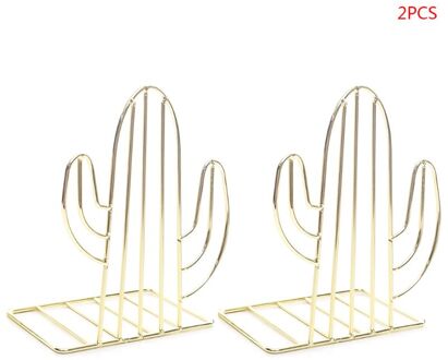 2 stks/paar Creatieve Cactus Vormige Metalen Boekensteunen Boek Ondersteuning Stand Desk Organizer Opslag Houder Plank Goud