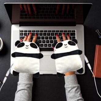 2 Stks/paar Panda Verwarming Handschoenen Usb Verwarming Handschoenen Leuke Panda Vormige Hand Warmer Kantoor Huishoudelijke Handschoenen Winter