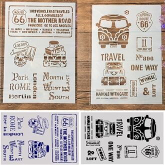 2 stks/partij A4 Bus Route 66 Label DIY Craft Gelaagdheid Stencils Schilderij Scrapbooking Stempelen Embossing Album Papier Template