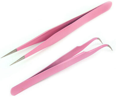 2 stks/partij Straight & Gebogen Pincet Gebruikt in Wimper Extension Beauty Makeup Tools Individuele Wimpers Uitbreiding Roze Pincet