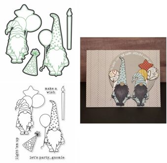 2 Stks/partij Verjaardagsfeestje Gnomie Clear Stempel Set En Coördinerende Sterft "Een Wens" Postzegels Voor Diy Scrapbooking craft Kaarten