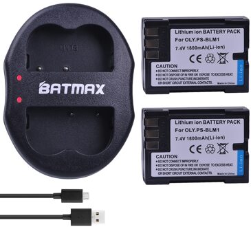 2 Stks PS-BLM1 BLM-1 PS BLM1 Batterij + USB Dual Charger voor Olympus E-300 E-330 E-500 E-510 C-5060 C-7070 C-8080 E-1 E-3 E-30 E520