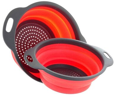 2 Stks/set Afvoer Mand Inklapbare Ronde Siliconen Vergiet Vouwen Zeef Fruit Groente Zeef Wassen Keuken Gereedschap Rood