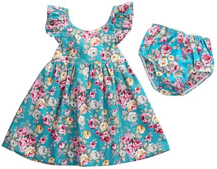 2 Stks/set Baby Jurk Mooie Zomer Baby Meisje Ruche Gebloemde Jurk Zonnejurk Slips Outfits Kleding Set Mode Kinderen Jurken 3T