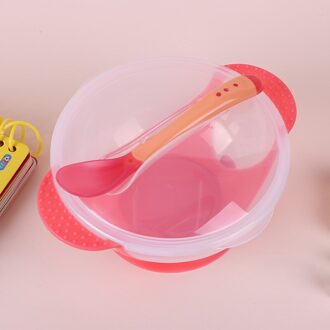 2 Stks/set Baby Leren Gerechten Met Zuignap Kids Veiligheid Servies Set Assist Kom Temperatuur Sensing Lepel Vork Servies rood