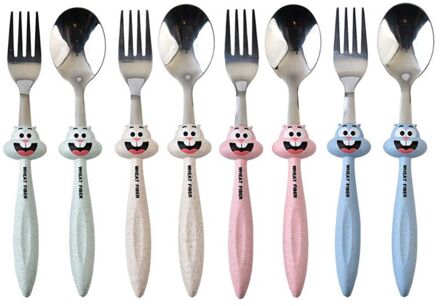 2 Stks/set Babyvoeding Lepel Vork Bestek Set Kids Kinderen Cartoon Rvs Servies 4X7C