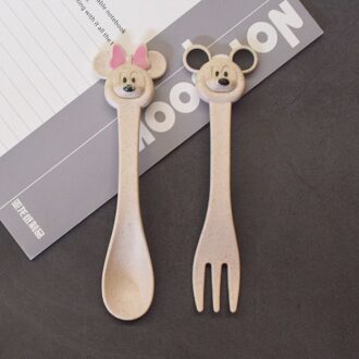 2 Stks/set Babyvoeding Servies Set Tarwe Stro Milieuvriendelijk Cartoon Leuke Lepel Vork Zuigeling Plaat Diner Sets NTY0025 Beige