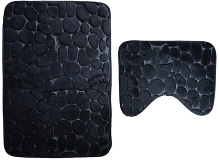2 stks/set Badkamer Wc Mat Absorberende Zachte Set van 2 Memory Foam Mat u-vorm Badkamer Wc Floor Douche rug Non Slip Extra Mat zwart