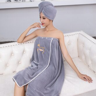 2 Stks/set Badstof Badjas Badkamer Zachte Microfiber Magic Absorberende Handdoek Strand Badjas Handdoeken Voor Vrouwen Sneldrogende Badhanddoek A grijs