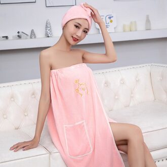 2 Stks/set Badstof Badjas Badkamer Zachte Microfiber Magic Absorberende Handdoek Strand Badjas Handdoeken Voor Vrouwen Sneldrogende Badhanddoek A roze