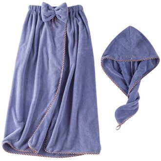 2 Stks/set Badstof Badjas Badkamer Zachte Microfiber Magic Absorberende Handdoek Strand Badjas Handdoeken Voor Vrouwen Sneldrogende Badhanddoek B D blauw