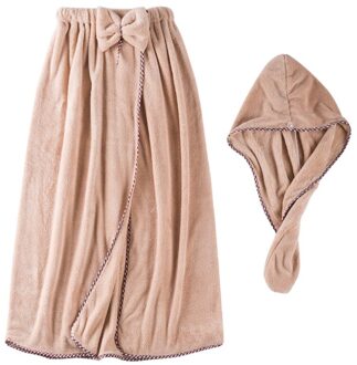 2 Stks/set Badstof Badjas Badkamer Zachte Microfiber Magic Absorberende Handdoek Strand Badjas Handdoeken Voor Vrouwen Sneldrogende Badhanddoek B koffie