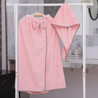 2 Stks/set Badstof Badjas Badkamer Zachte Microfiber Magic Absorberende Handdoek Strand Badjas Handdoeken Voor Vrouwen Sneldrogende Badhanddoek B roze