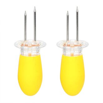 2 Stks/set Bbq Maïs Houders Veilige Rvs Maïskolven Houders Spiesjes Naald Gaffel Voor Bbq Barbecue Hand gereedschap geel