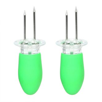 2 Stks/set Bbq Maïs Houders Veilige Rvs Maïskolven Houders Spiesjes Naald Gaffel Voor Bbq Barbecue Hand gereedschap groen