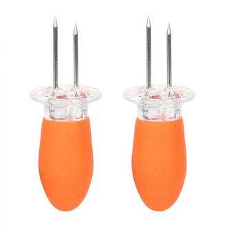2 Stks/set Bbq Maïs Houders Veilige Rvs Maïskolven Houders Spiesjes Naald Gaffel Voor Bbq Barbecue Hand gereedschap oranje