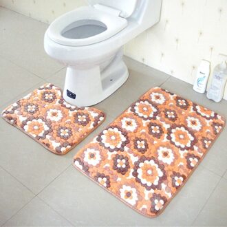 2 stks/set Dikker Coral Fleece Floor Badmatten Set Non Slip Badkamer Toliet Tapijten 40*50 50*80 cm Wateropname Tapijt oranje flowers