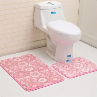 2 stks/set Dikker Coral Fleece Floor Badmatten Set Non Slip Badkamer Toliet Tapijten 40*50 50*80 cm Wateropname Tapijt roze flowers