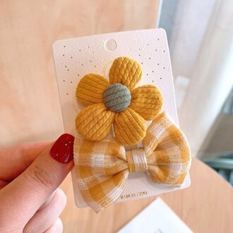 2 Stks/set Haar Clip Baby Plaid Boog Haarspelden Voor Meisjes Haar Accessoires Kids Bloem Cartoon Hair Clips Haarspeldjes geel